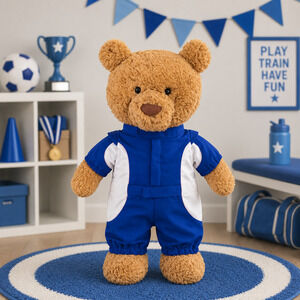 Large Bartholomew Bear & 16" Plush Clothes Outfit - Blue Racing Suit